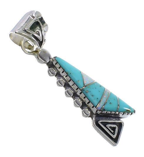 Genuine Sterling Silver Opal And Turquoise Water Wave Pendant RX89447