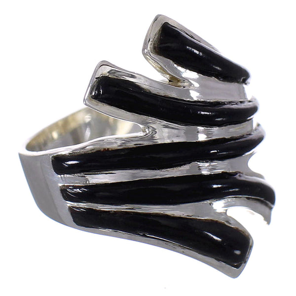 Silver Southwestern Jet Ring Size 7-1/4 QX87548
