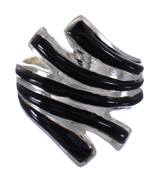 Silver Southwestern Jet Ring Size 7-1/4 QX87548
