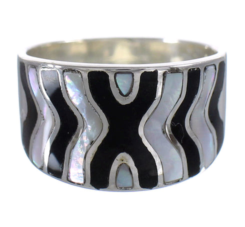 Silver Southwest Jet Mother Of Pearl Ring Size 4-1/2 QX87597