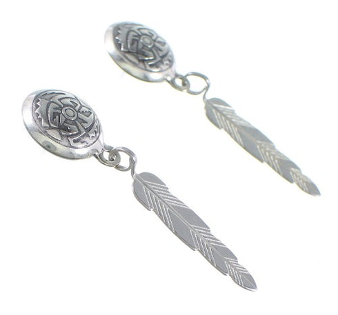 Southwestern Silver Feather Post Dangle Earrings YX93907