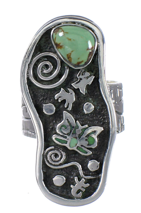 Southwest Jewelry Sterling Silver Turquoise Butterfly And Water Wave Ring Size 5-1/2 RX94067