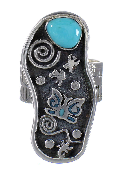 Sterling Silver Turquoise Water Wave Butterfly Jewelry Ring Size 6-1/4 RX94107