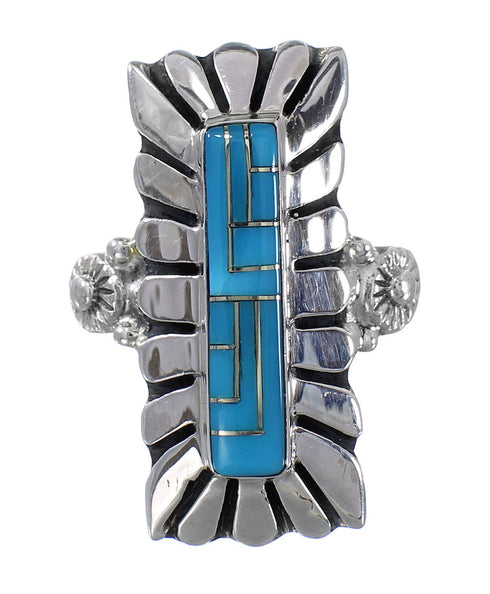 Turquoise Inlay Sterling Silver Ring Size 7-1/4 FX93730
