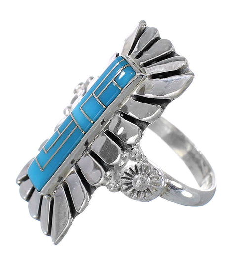 Turquoise Inlay Sterling Silver Ring Size 7-1/4 FX93730