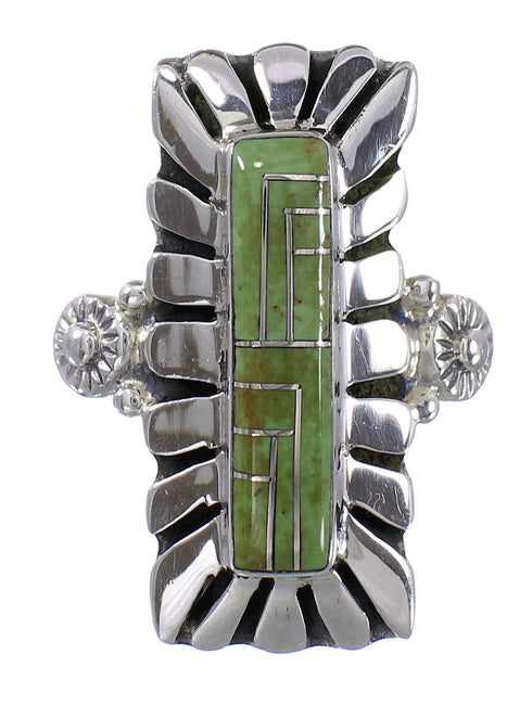 Turquoise Inlay Southwestern Silver Ring Size 5-1/4 AX94084