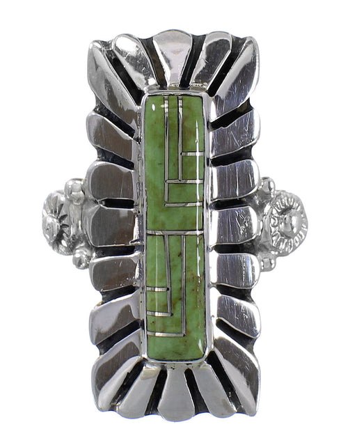Genuine Sterling Silver Southwest Turquoise Inlay Ring Size 8-1/2 AX94088