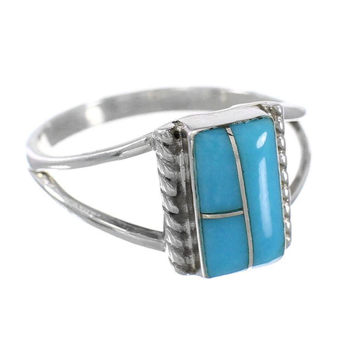 Turquoise Inlay Sterling Silver Southwest Jewelry Ring Size 4-3/4 FX93718