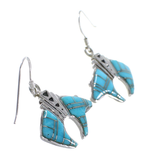 Turquoise Inlay Southwestern Bear Sterling Silver Earrings PX32364