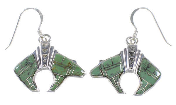 Silver Turquoise Inlay Bear Hook Dangle Earrings PX32376