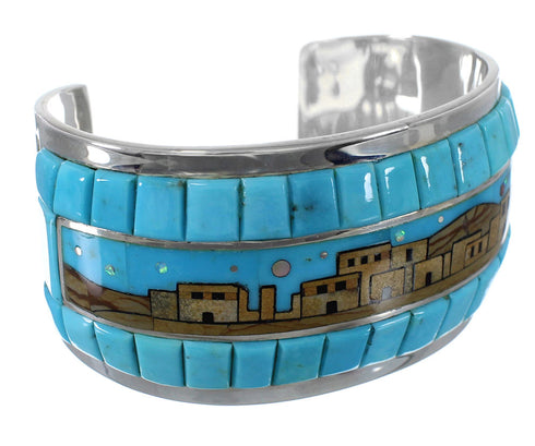 Native American Village Design Multicolor Silver Cuff Bracelet NX27232