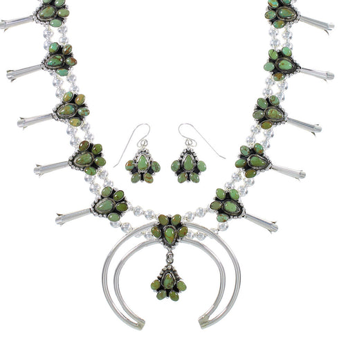 Sterling Silver Turquoise Squash Blossom Southwest Necklace Set RX94264