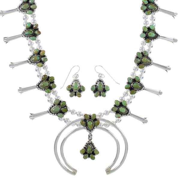 Sterling Silver Turquoise Squash Blossom Southwest Necklace Set RX94264