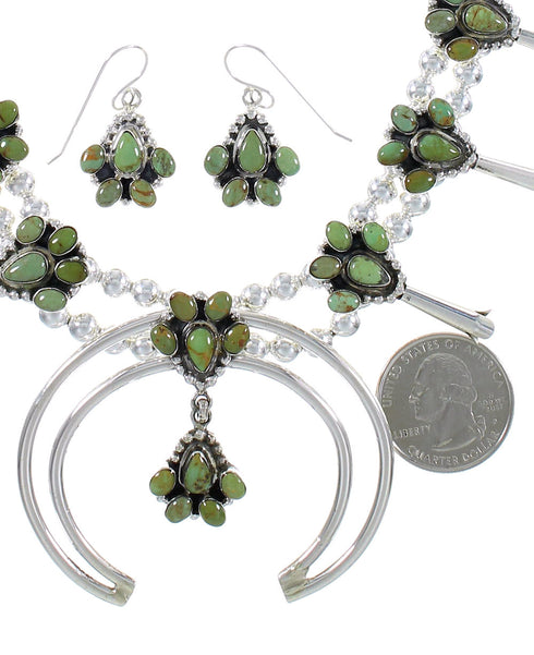 Sterling Silver Turquoise Squash Blossom Southwest Necklace Set RX94264