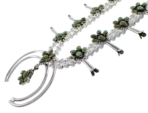 Sterling Silver Turquoise Squash Blossom Southwest Necklace Set RX94264