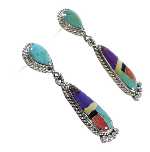 Southwest Multicolor Sterling Silver Post Dangle Earrings PS63054