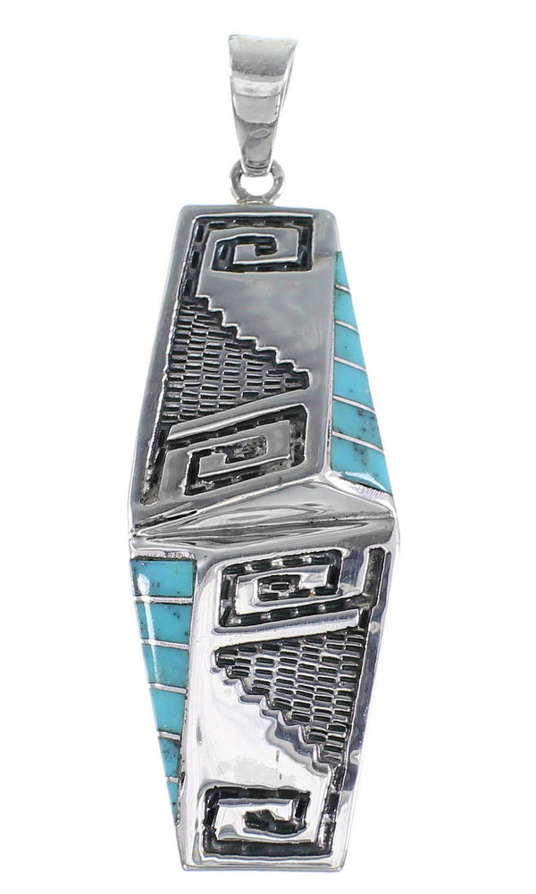 Turquoise Inlay Water Wave Sterling Silver Southwest Pendant HX27390