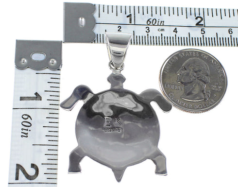 Silver Multicolor Native American Design Turtle Pendant MW77620