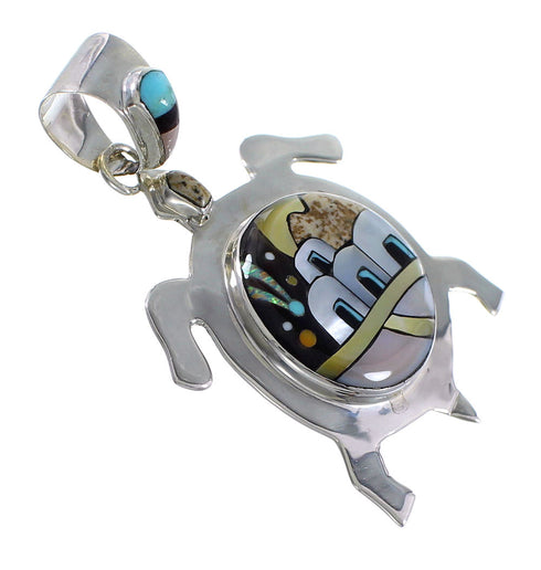 Silver Multistone Native American Design Turtle Pendant HS40870