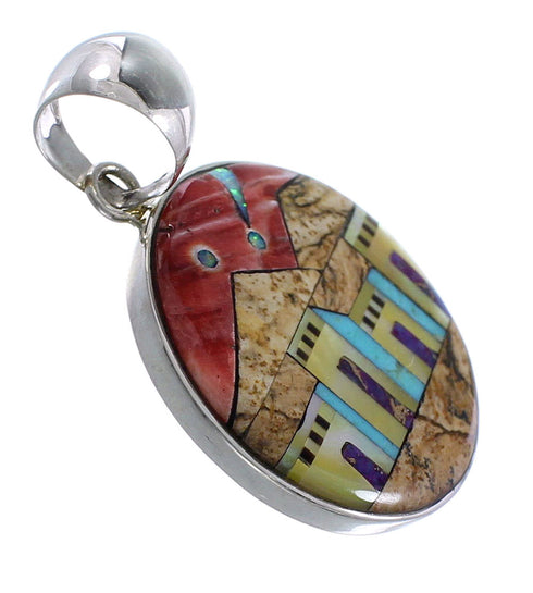 Multicolor Native American Village Design Silver Pendant YS62893