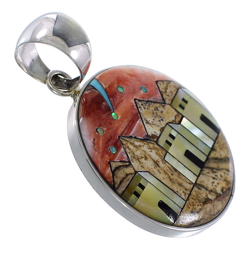 Multicolor Silver Native American Village Design Pendant YS62844