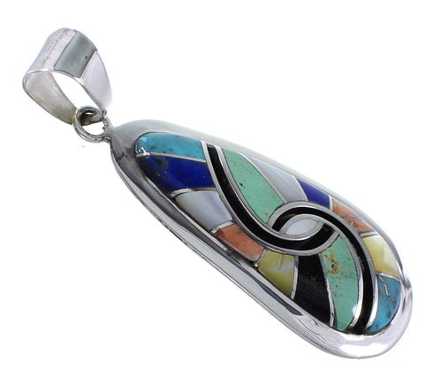 Multicolor Inlay Southwestern Sterling Silver Pendant MX21890