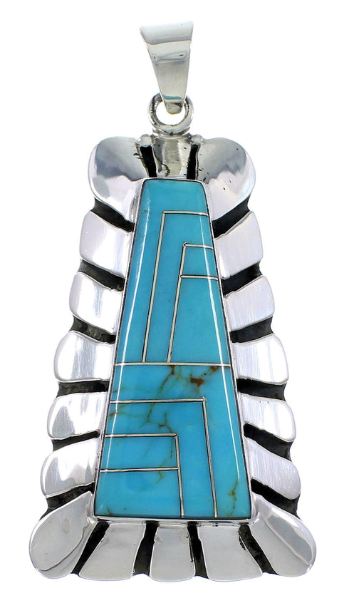 Genuine Sterling Silver Turquoise Inlay Slide Pendant BW71038