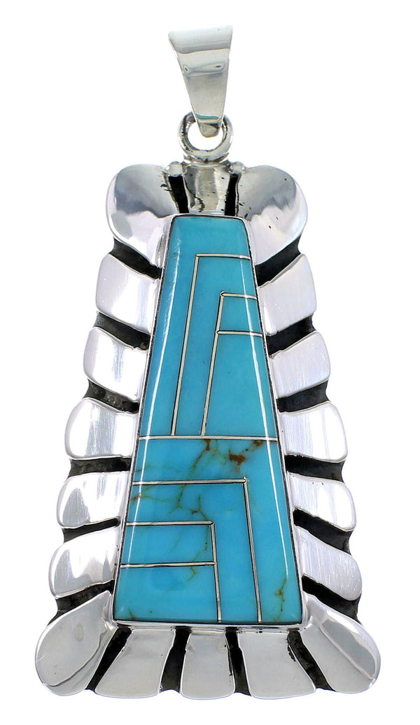 Genuine Sterling Silver Turquoise Inlay Slide Pendant BW71038