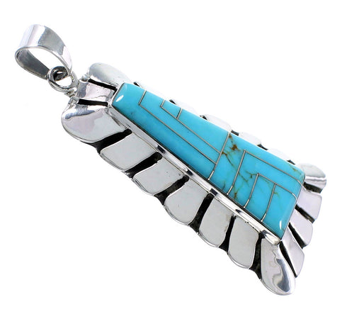 Genuine Sterling Silver Turquoise Inlay Slide Pendant BW71038
