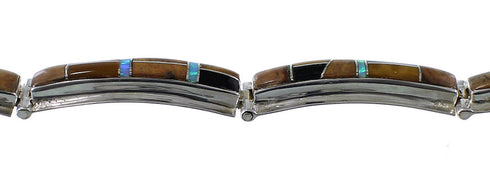 Southwest Tiger Eye Multicolor Sterling Silver Link Bracelet MX22159