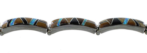 Southwest Tiger Eye Multicolor Jewelry Silver Link Bracelet MX22157
