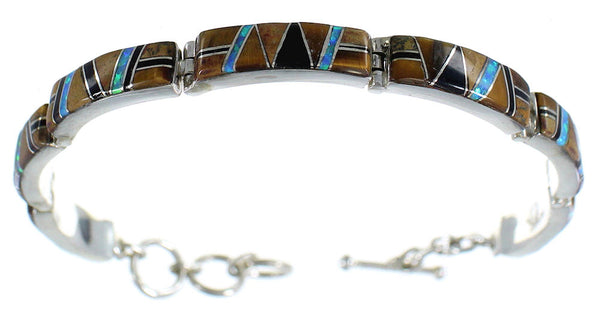 Multicolor Inlay Sterling Silver Link Bracelet MX22176