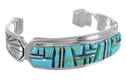 Southwestern Turquoise Inlay Silver Jewelry Cuff Bracelet MX27348