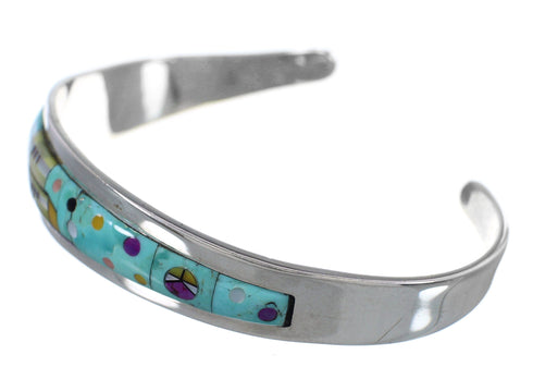 Multicolor Native American or Pueblo Design Sterling Silver Cuff Bracelet YS61852