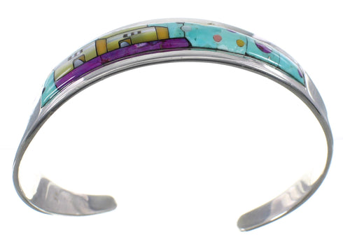 Multicolor Native American or Pueblo Design Sterling Silver Cuff Bracelet YS61852