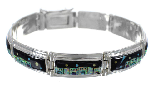 Southwest Silver Native American Village Design Link Bracelet GS62442