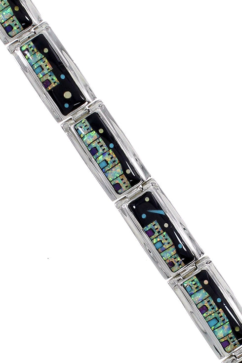 Southwest Silver Native American Village Design Link Bracelet GS62442