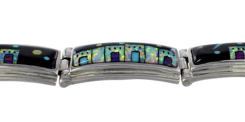 Southwest Silver Native American Village Design Link Bracelet GS62442