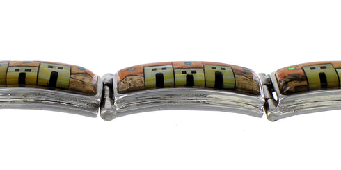 Silver Southwest Native American Village Design Link Bracelet GS62439