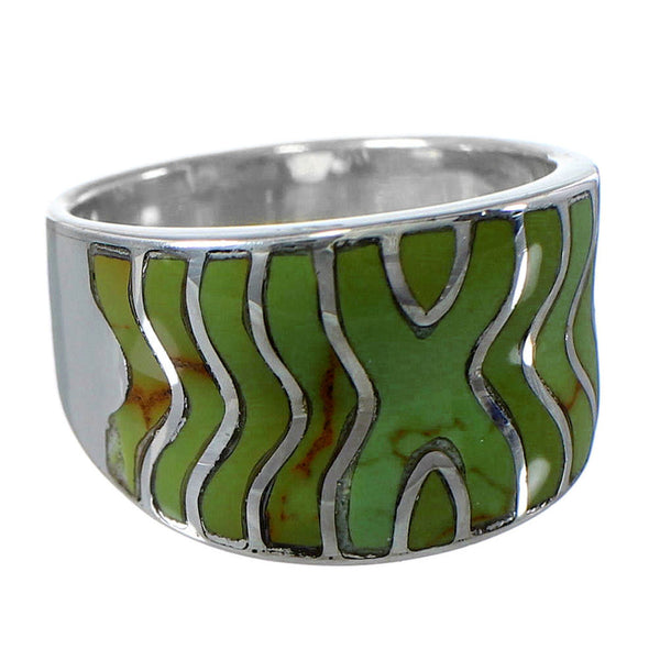 Southwest Turquoise Inlay Silver Ring Size 6-1/4 CW63703