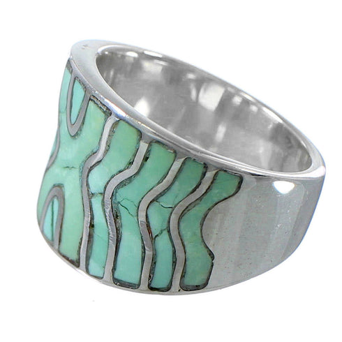 Turquoise Inlay Southwestern Silver Ring Size 4-3/4 CW63729