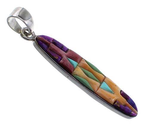 Southwest Sterling Silver Jewelry Multicolor Inlay Pendant QS57860