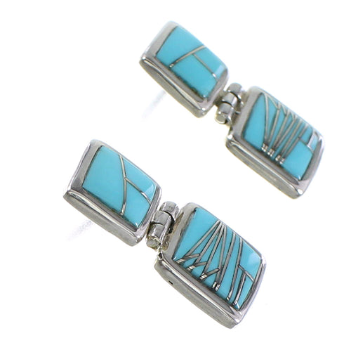 Southwestern Sterling Silver Turquoise Inlay Post Dangle Earrings AX94854