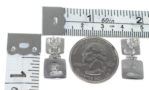 Southwestern Sterling Silver Turquoise Inlay Post Dangle Earrings AX94854