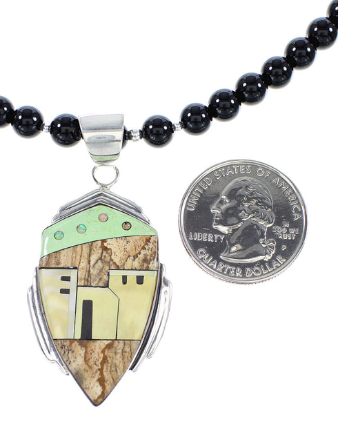 Native American Village Design Multicolor Silver Necklace Set AX94877