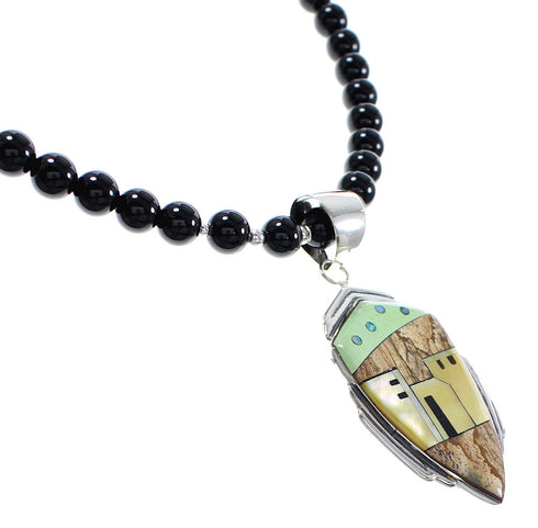 Native American Village Design Multicolor Silver Necklace Set AX94877