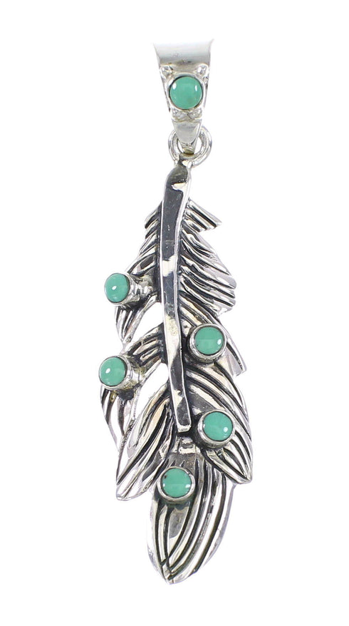 Turquoise And Genuine Sterling Silver Feather Pendant RX95269
