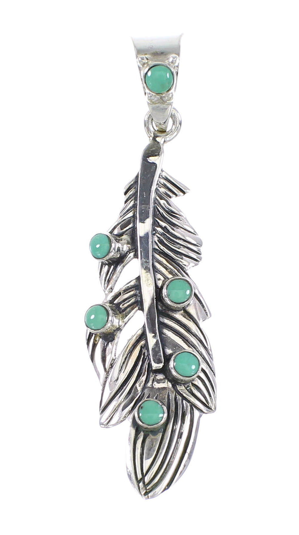Turquoise And Genuine Sterling Silver Feather Pendant RX95269