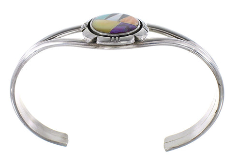 Genuine Sterling Silver Multicolor Inlay Southwest Cuff Bracelet RX95929