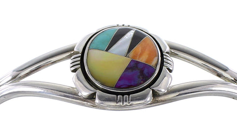 Genuine Sterling Silver Multicolor Inlay Southwest Cuff Bracelet RX95929